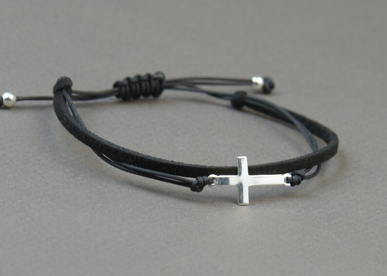 Sterling Silver Cross charm bracelet. Mens bracelet image 1