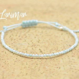 Tiny larimar bracelet.Macrame bracelet.Woven bracelet,braided bracelet.Sterling silver bracelet.Blue Gemstone