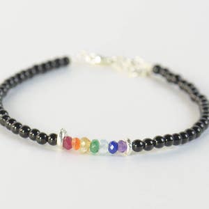 7 Chakras gemstones and black tourmaline beads  bracelet Rainbow bracelet