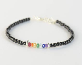 7 Chakras gemstones and black tourmaline beads  bracelet Rainbow bracelet