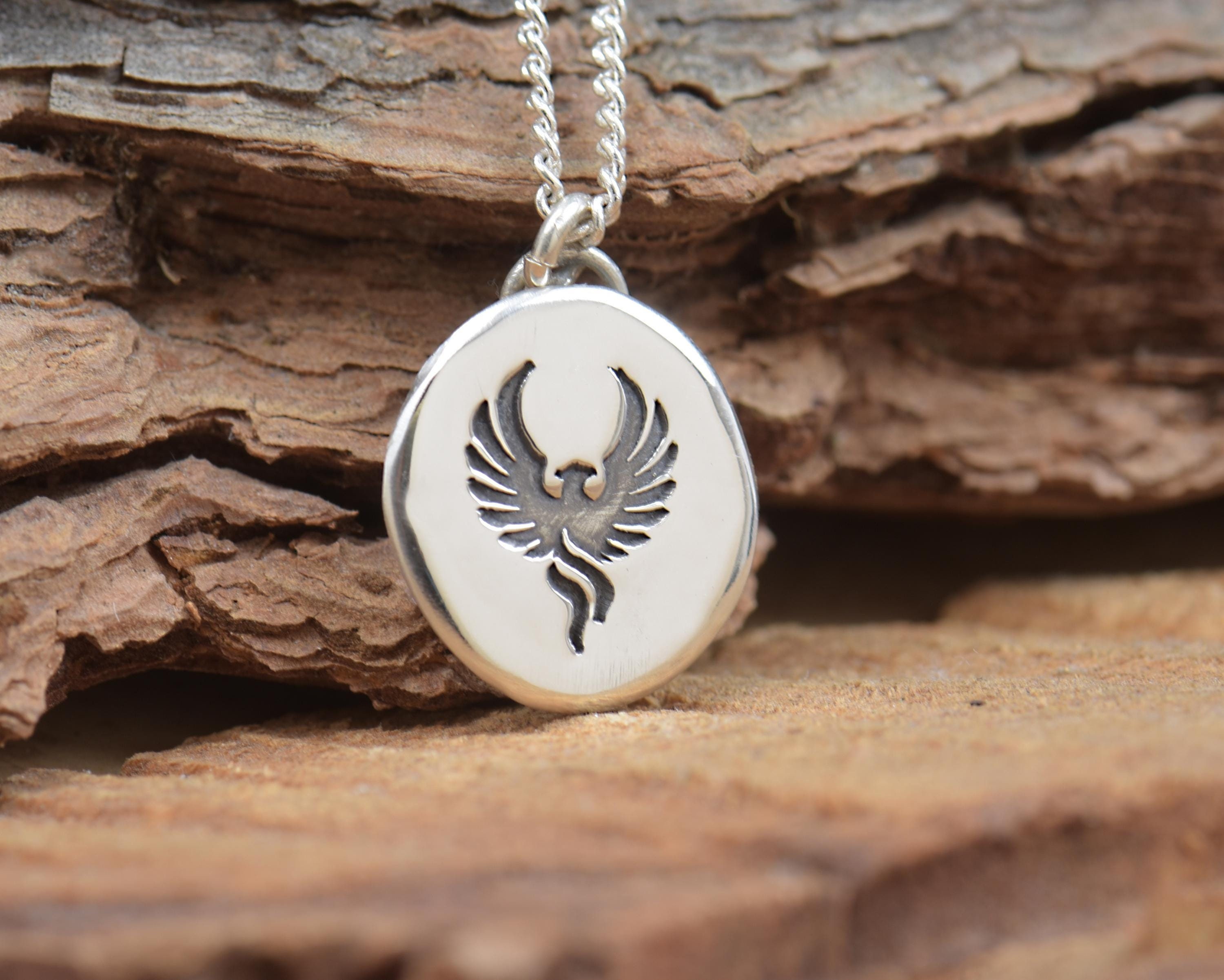 Silver Phoenix Pendant Necklace - Handcrafted Glass Charm With Custom Picture Option, 22 Inch Chain - View #8
