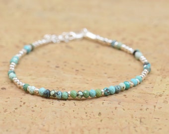 Turquoise faceted beads bracelet.Real turquoise.Green blue turquoise.African.Sterling silver beads