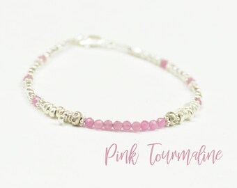 Pink Tourmaline  and sterling silver beads  bracelet