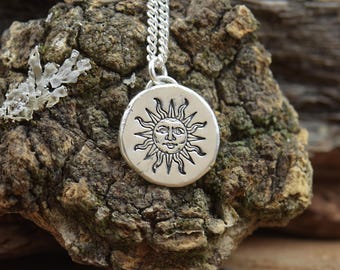 Sterling Silver Sun Face Pendant.handmade Piece.sun Necklace.,sun