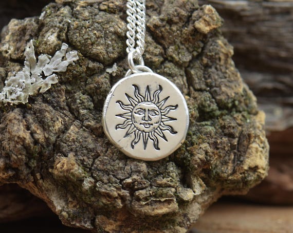 Sterling Silver Sun Face Pendant.handmade Piece.sun Necklace.,sun