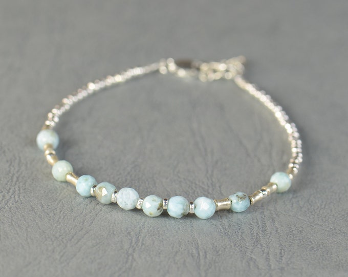 Larimar beads and sterling silver beads  bracelet