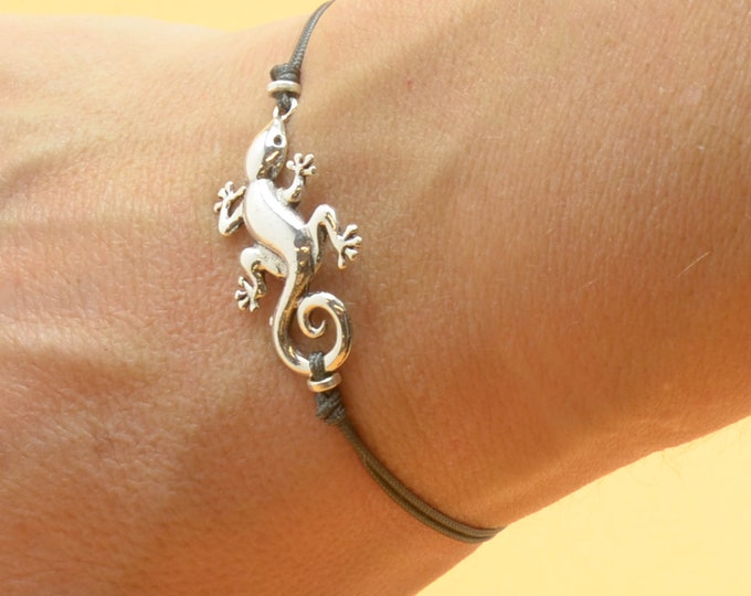 Sterling silver Gecko charm bracelet - Sterling silver. Mens or women bracelet