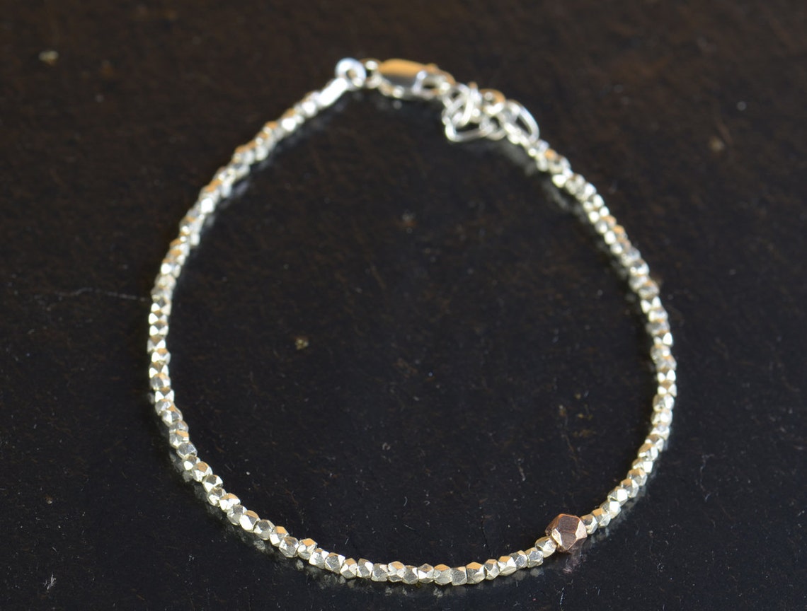 Faceted Sterling Silver Beads Bracelet With Rose Vermeil Etsy