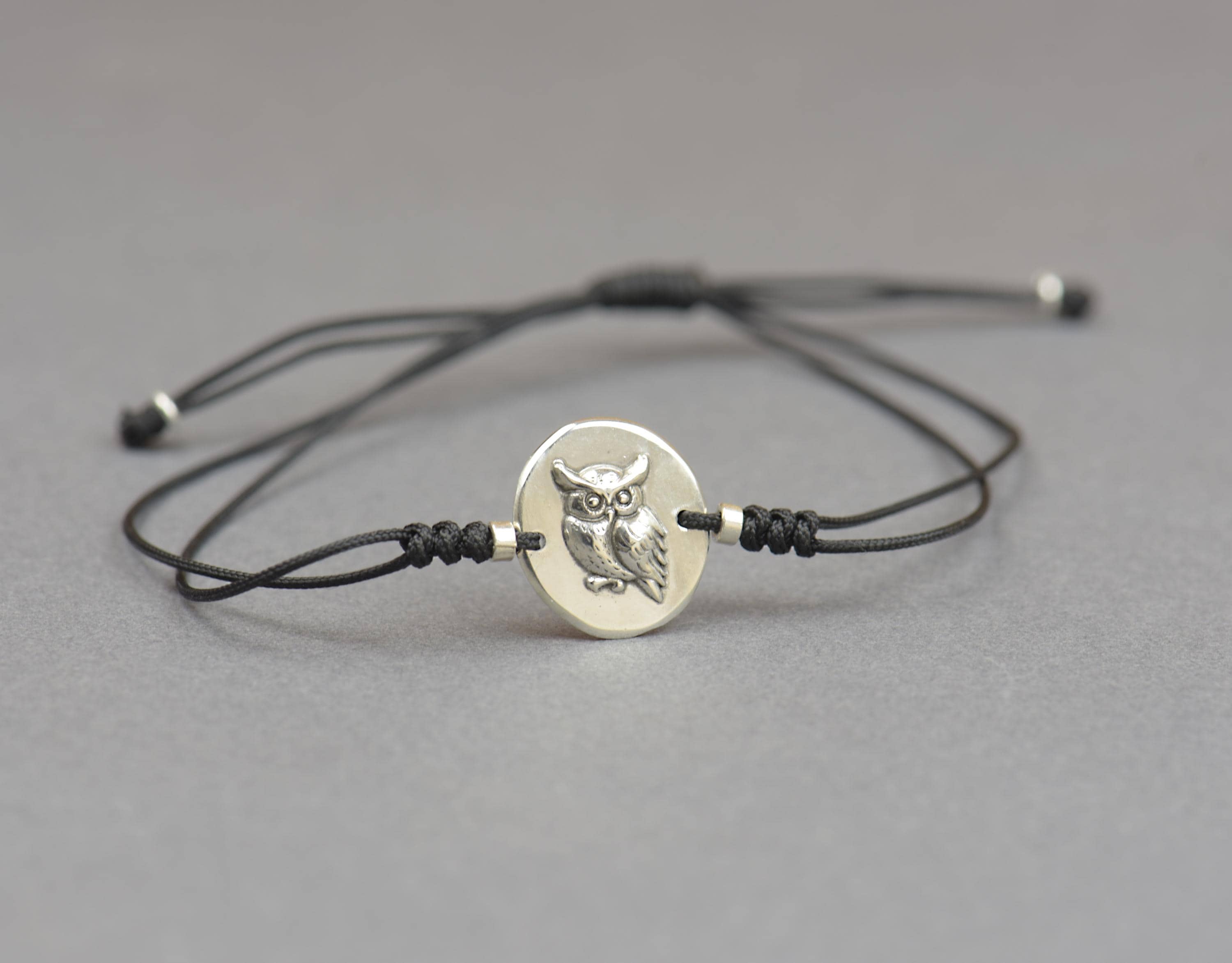 Sterling silver owl bracelet. Wax seal jewelry.Mens bracelet.Owl Mystery adjustable