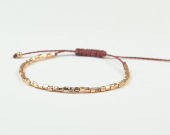Pulsera ajustable de plata y oro rosa. Pulsera de hilo de rosa plateada, pulsera de la amistad, pulsera de la amistad de rosa de plata de ley.