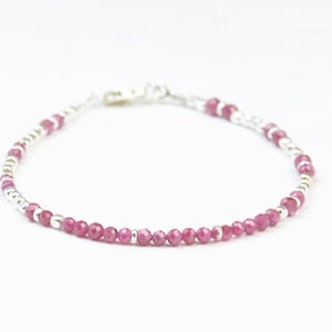 Ruby and sterling silver beads bracelet.Gift for her.Delicate.Faceted ruby.Delicate.Red Bracelet