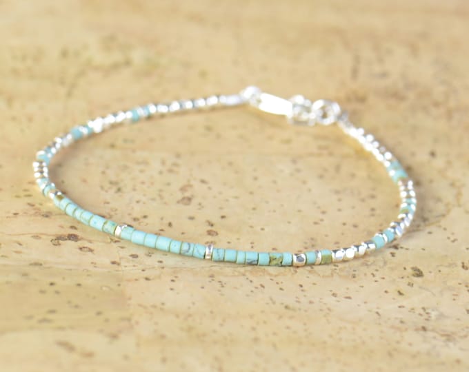 Tiny turquoise and sterling silver beads  bracelet.