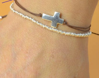 Sterling silver cross charm bracelet.Mens gift.unisex cross bracelet