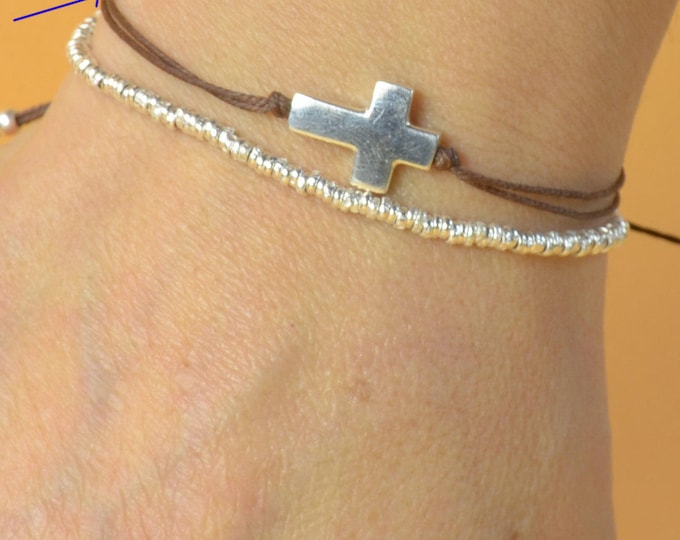 Sterling silver cross charm bracelet.Mens gift.unisex cross bracelet