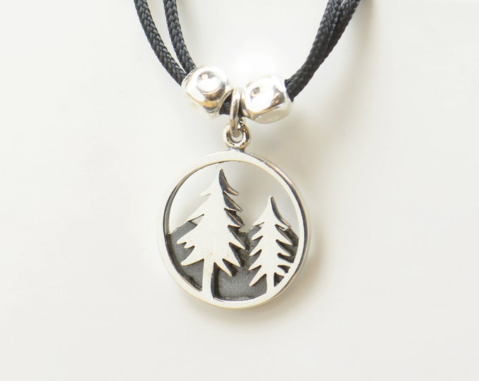 Sterling silver Mountain pine trees charm necklace pendant-Sterling silver.Mens or women.