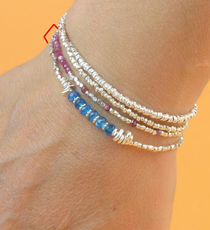 Double strand gemstones and sterling silver beads bracelet.Dainty bracelet.Wrap.Ruby,apatite,sterling silver