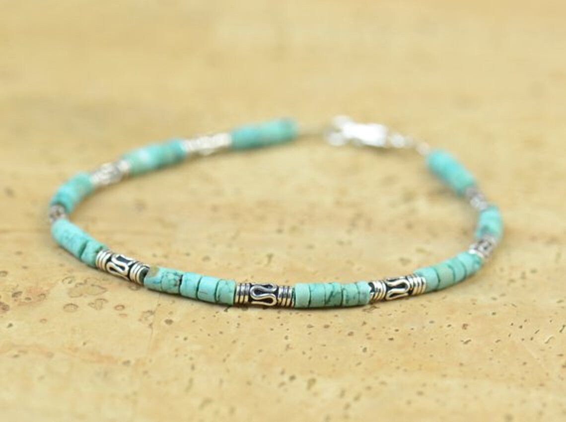 Turquoise and Sterling Silver Beads Bracelet - Etsy