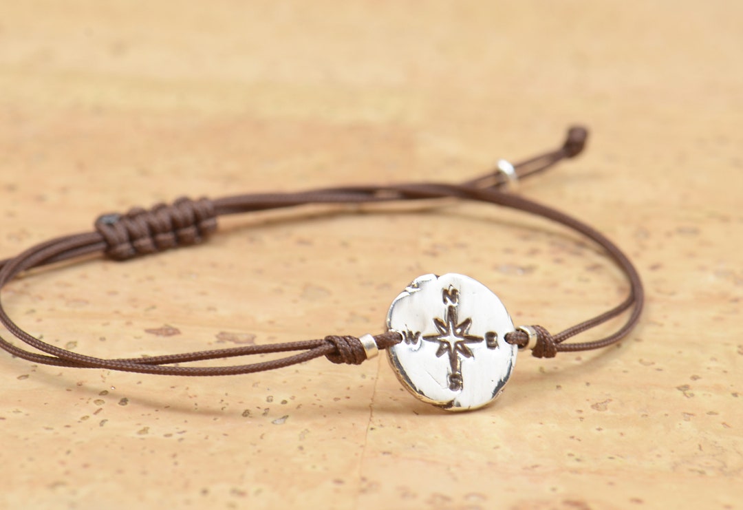 Sterling Silver Compass Charm Bracelet. Mens Bracelet.womens Bracelet