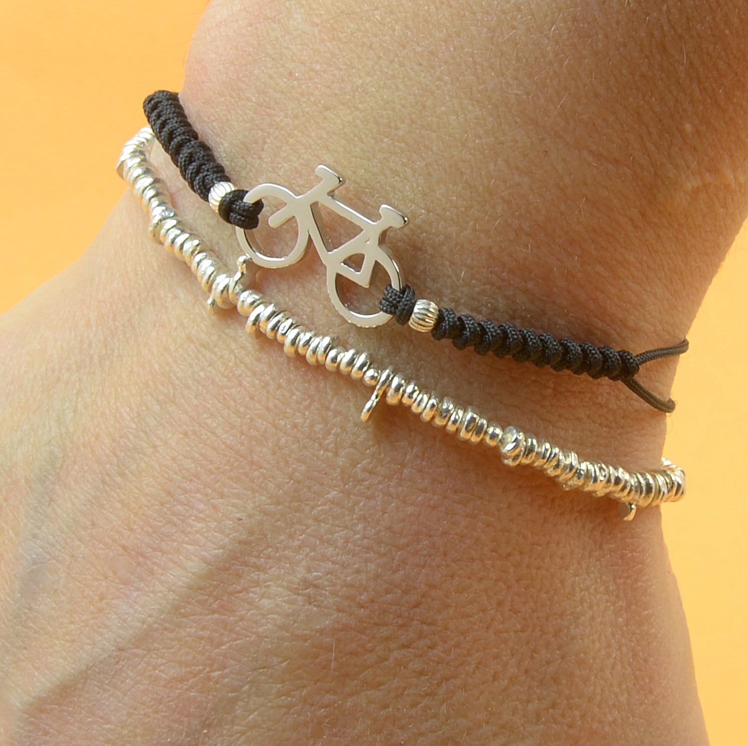 Sterling silver bicycle charm bracelet.Mens gift.unisex