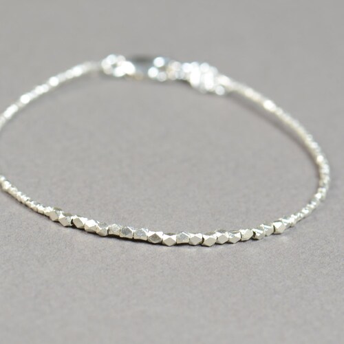 Faceted Sterling Silver Beads Adjustable Bracelet Etsy