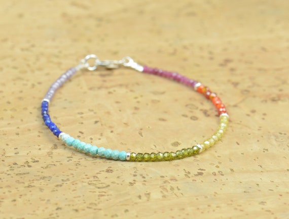 Bracelet Tibétain Arc-en-ciel – Pierres Précieuses Incrustées, Bijou Homme/femme