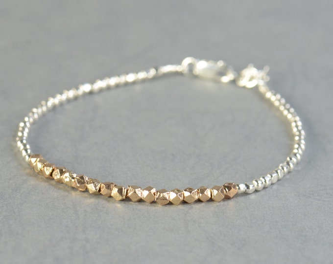 Sterling silver rose gold beads bracelet Silver Thread Bracelet, Friendship Bracelet, Sterling Silver Friendship Rose Bracelet