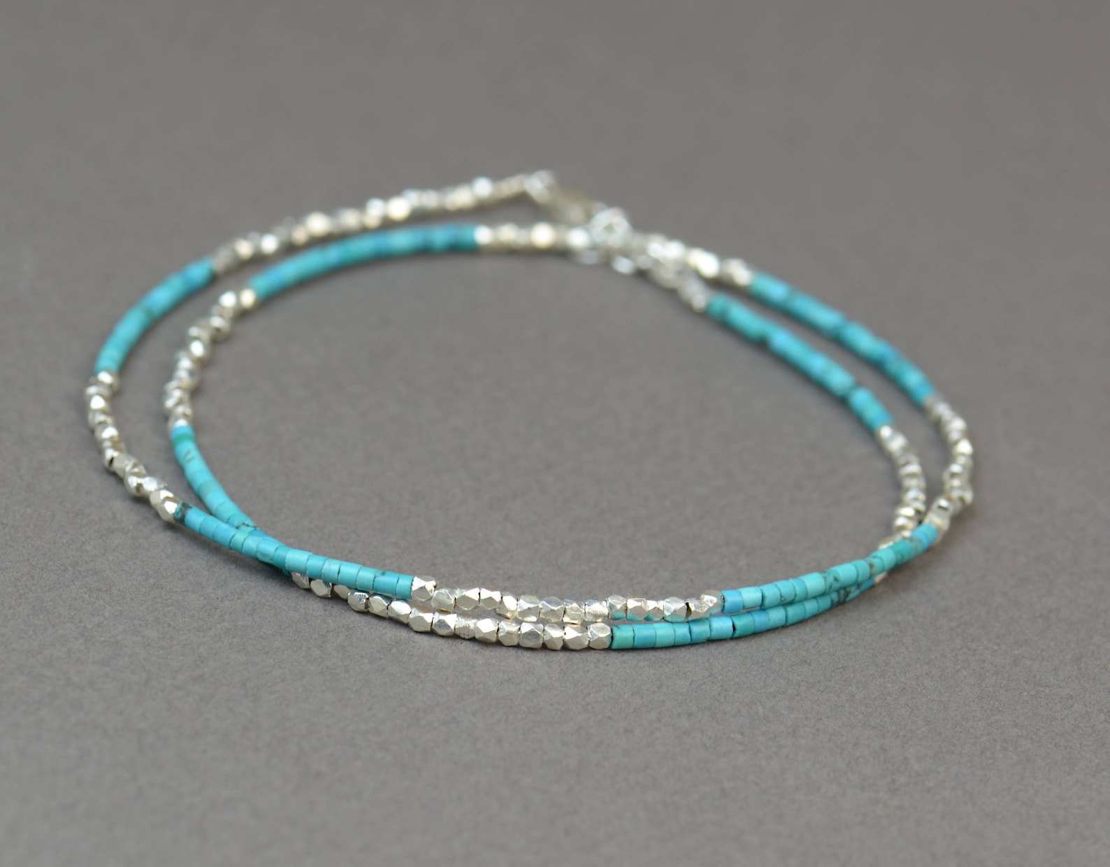 Turquoise and Sterling Silver Beads Bracelet.double Wrap Bracelet - Etsy