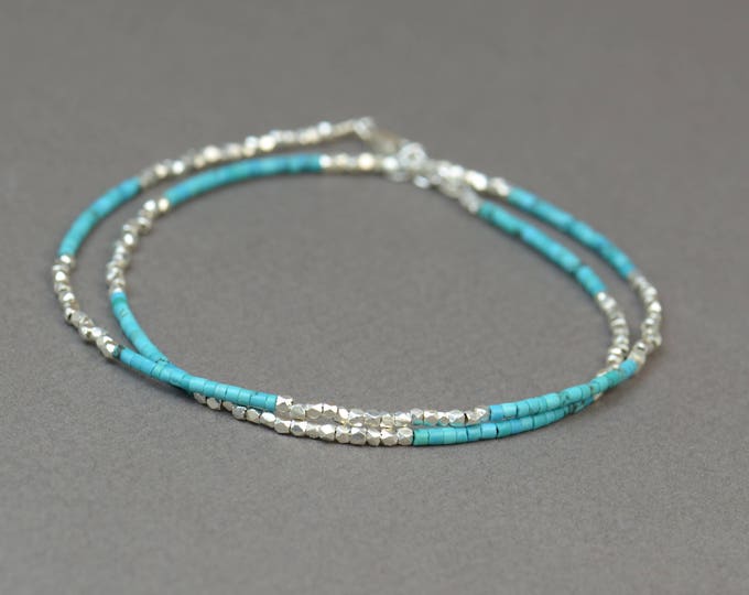 Turquoise and sterling silver beads  bracelet.Double wrap bracelet
