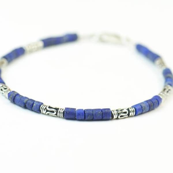 Bracelet perles Lapis Lazuli et argent massif