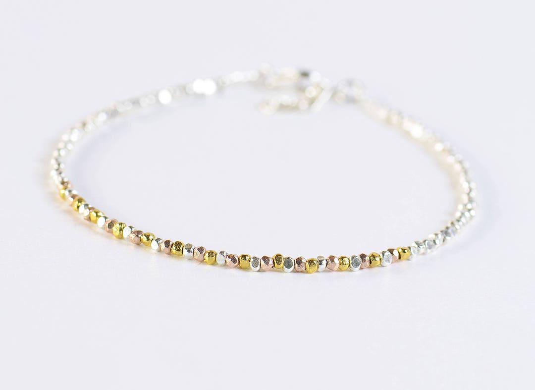Sterling Silver 3 Gold Colors Nuggets Beads Bracelet.sterling Silver ...