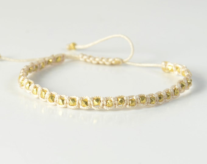 Sterling silver gold vermeil beads  adjustable bracelet.Macrame woven bracelet