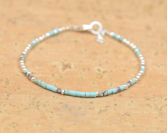 Tiny turquoise and sterling silver beads  bracelet.