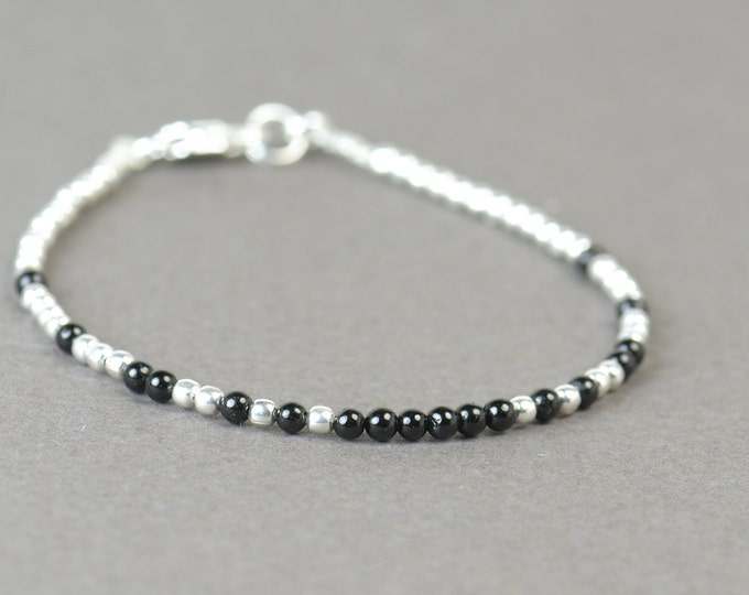 Black Tourmaline  and sterling silver beads  bracelet