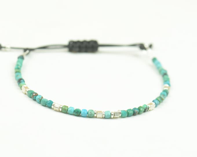 Sterling silver and African turquoise cube square beads bracelet