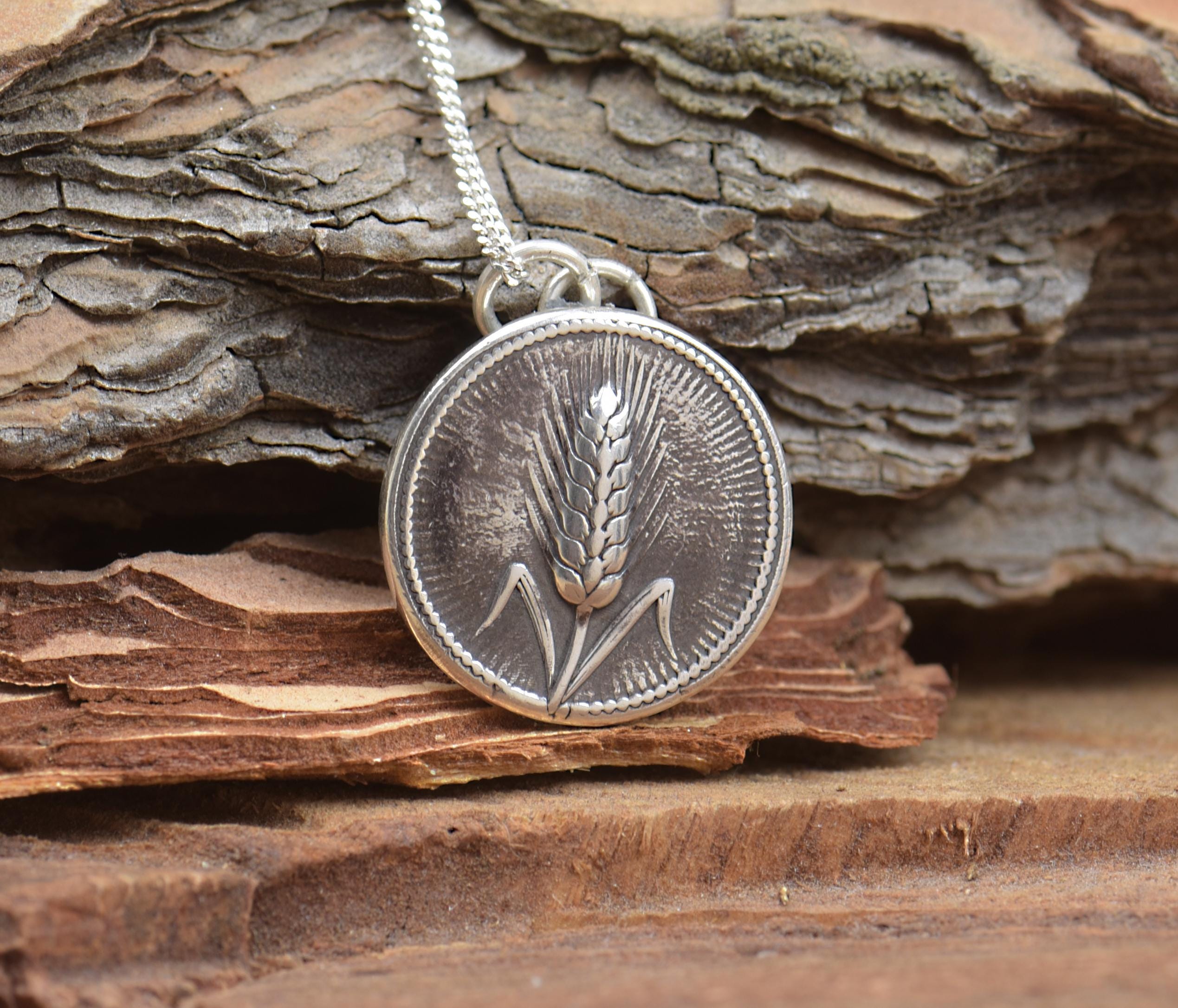 Ciondolo a forma di spiga di grano in argento sterling. Regalo da uomo. Collana di grano. Ciondolo a forma di spiga. Natura. Agricoltura. - Italia