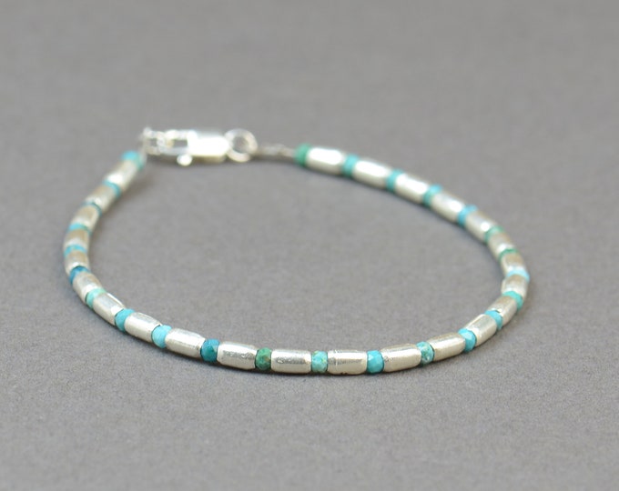 Tiny turquoise and sterling silver beads  bracelet.