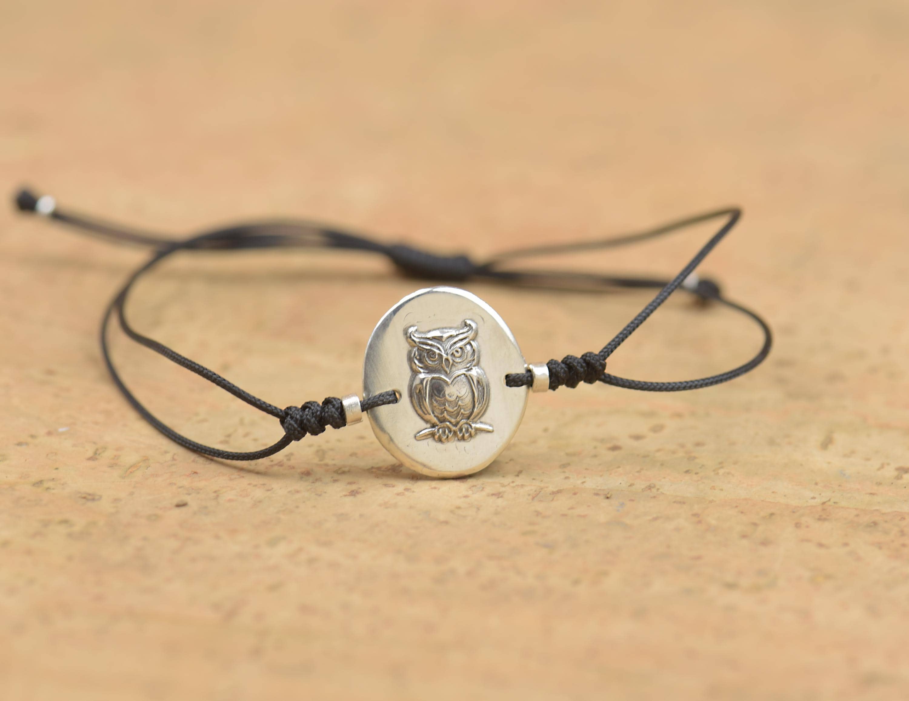 Sterling silver owl bracelet. Wax seal jewelry.Mens bracelet.Owl Mystery adjustable