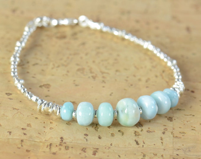 Larimar beads and sterling silver beads  bracelet