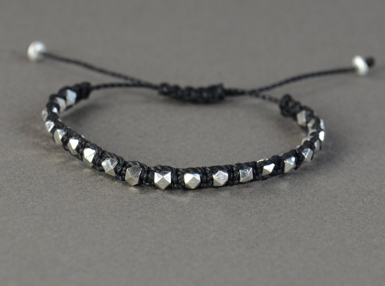 Faceted Sterling Silver Beads Adjustable Bracelet Etsy