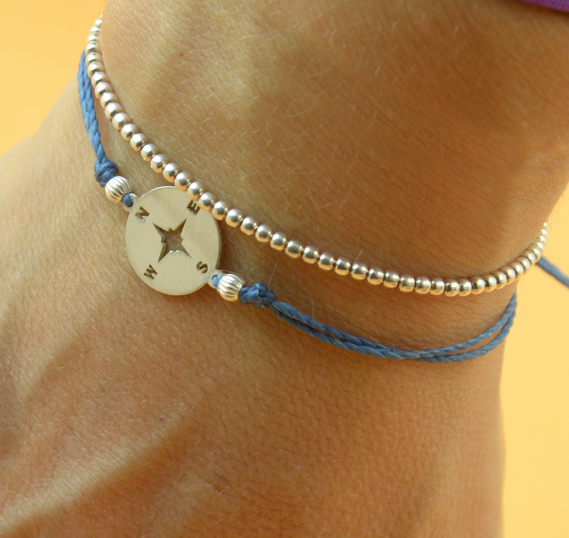 Sterling Silver Compass charm bracelet. Mens bracelet.Womens Etsy