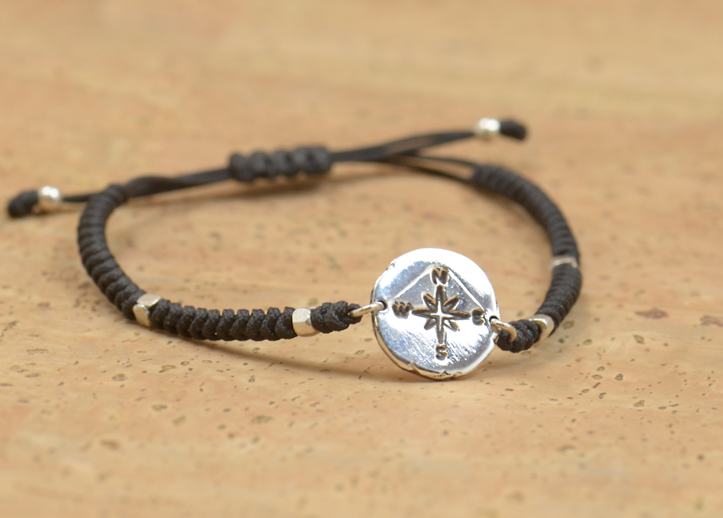 Sterling Silver Compass Charm Bracelet. Mens Bracelet.womens Etsy
