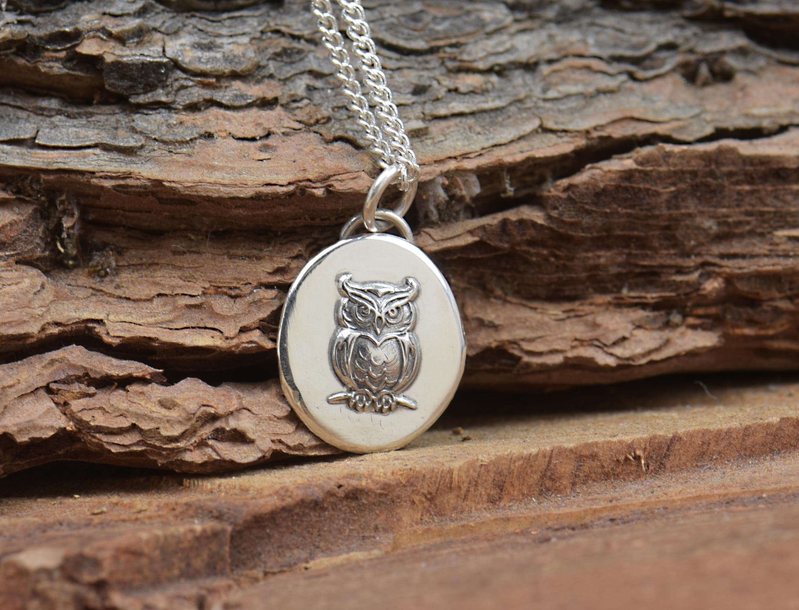 Sterling silver owl pendant.Handmade piece.Mystery,magic, spiritual pendant.Owl necklace,wax seal ne
