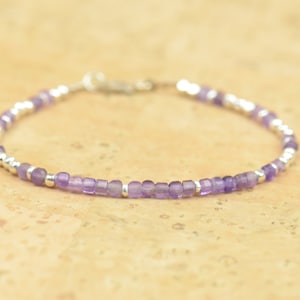 Cube shape Amethyst gemstones and sterling silver beads bracelet.Square beads