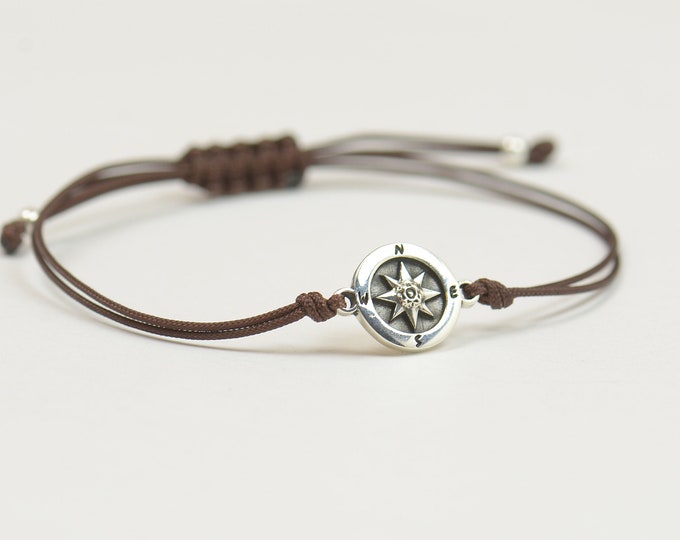 Sterling Silver Compass charm bracelet. Mens bracelet.Womens bracelet.Wind Rose