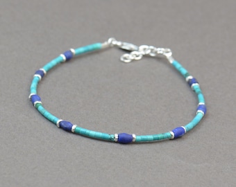 Turquoise Sterling silver and Lapis lazuli bracelet.Blue bracelet.Gift for her.Summer color