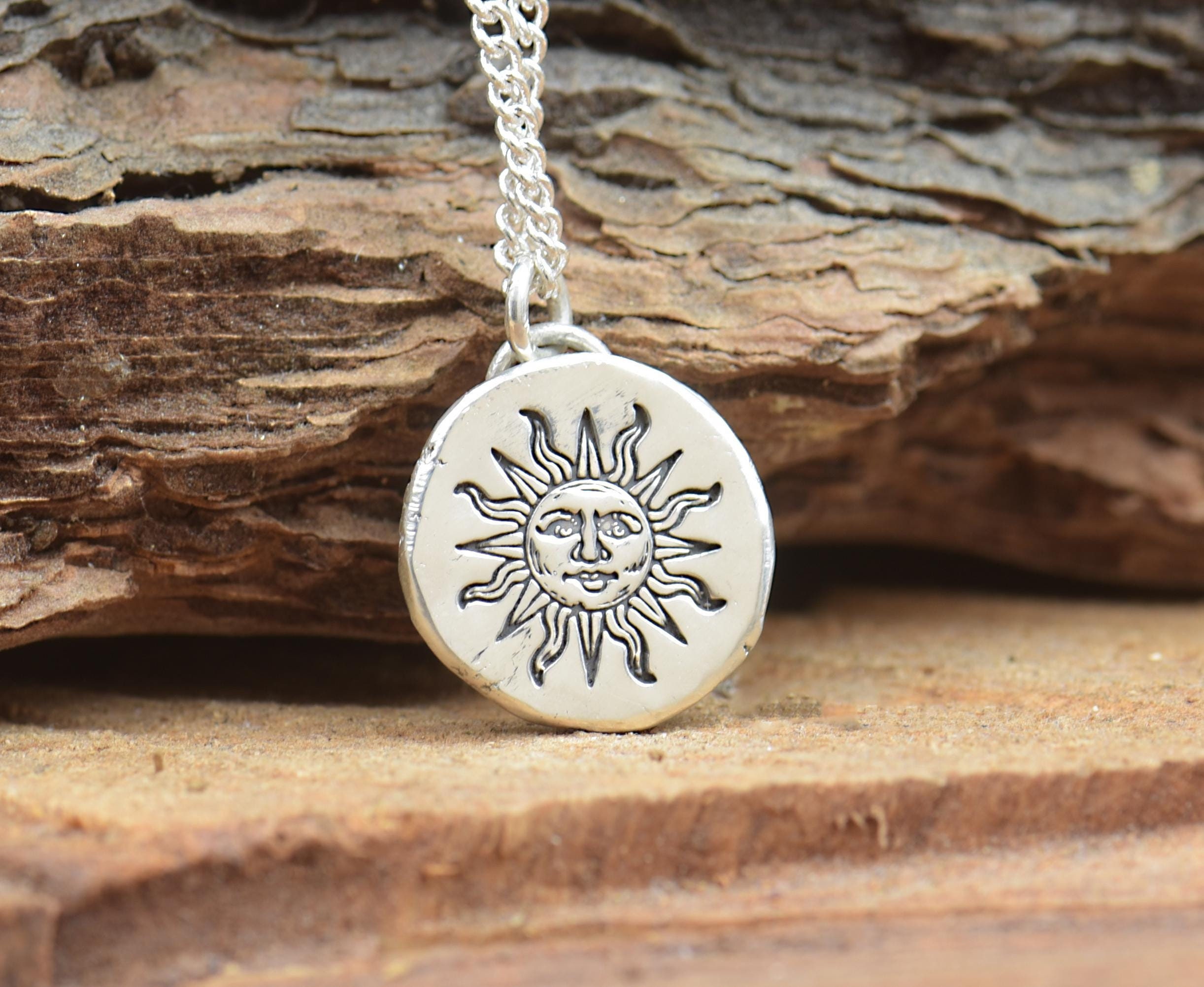 Sterling Silver Sun Face Pendant.handmade Piece.sun Necklace Sterling Silver Sun Face Pendant.handmade Piece.sun Necklace