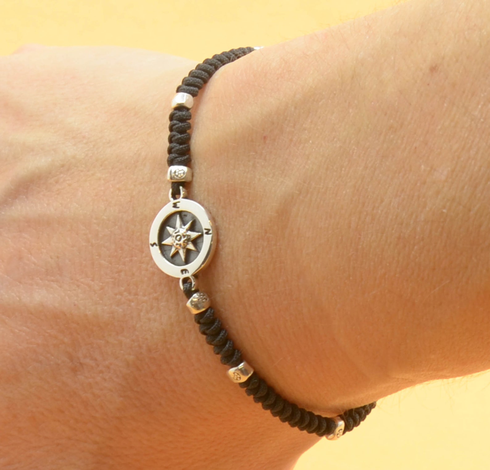 Sterling Silver Compass Charm Bracelet. Mens Bracelet.womens Etsy