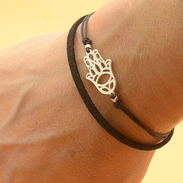 Sterling Silber Hamsa Hand Fatima Hand Schutz Bettelarmband. Herren Armband.Gutes Karma Armband.Doppelte Schnur,Red kabbalah Bracelet.Men