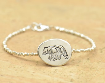 Bear bracelet.Artisan Sterling silver trees stars,mountain bracelet. exclusive nature, Handmade Artisan