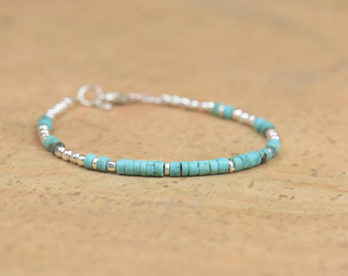 Tiny turquoise and sterling silver beads  bracelet.